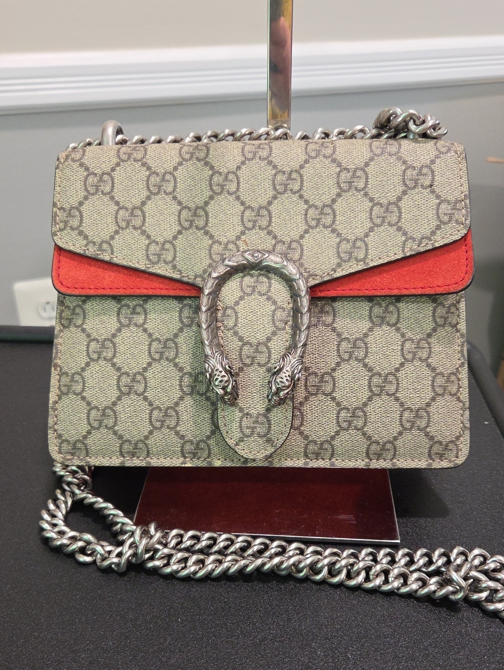 Gucci Dionysus GG Supreme  Bag in Beige Coated Canvas & Red Suede - COA